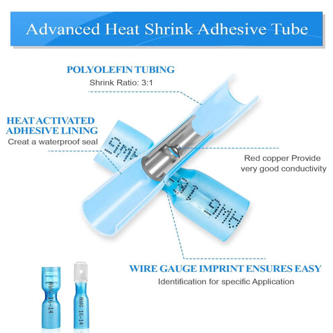 Advanced heat shrink adhesive tube for 320 Piece Heat Shrink Disconnect Connectors Kit With Male And Female Blade And Spade Wire Terminals For Marine Wiring And Electrical Projects Perfect For Boat And RV Marine Setups And Quick Storage Case Included