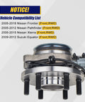 Front Wheel Bearing And Hub Assembly For 2WD And RWD Nissan Frontier 2005 To 2018, Pathfinder 2005 To 2012, Xterra 2005 To 2015, Suzuki Equator 2009 To 2012, 6 Lug Bolts, ABS Ready, 2 Pack displayed