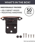 Self Closing Cabinet Hinges Oil Rubbed Bronze 50 Pack Three Eighth Inch Inset Variable Overlay Space Saving Hardware