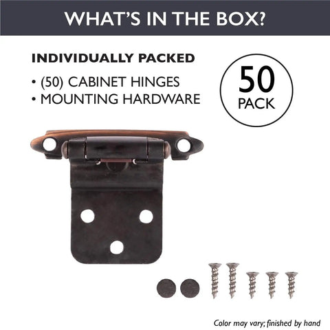 Self Closing Cabinet Hinges Oil Rubbed Bronze 50 Pack Three Eighth Inch Inset Variable Overlay Space Saving Hardware