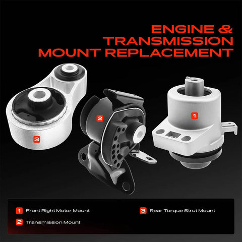 Heavy Duty Engine And Transmission Mount Kit With Torque Strut For Mazda CX7 07 To 12 Automatic showing front right motor and transmission mounts.