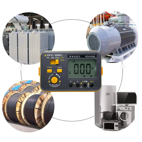 Earth Resistance Tester With 3 Resistance Ranges 20 Ohms, 200 Ohms, And 2000 Ohms, Digital Grounding Meter Up To 750 Volts AC with equipment