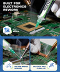 Applying Lead-Free Rosin No Clean Solder Flux Paste For Electronics Repair to a circuit board using 10cc syringe