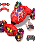 Red 4WD Gesture Sensing RC Stunt Car With 2.4GHz Remote and wristband, showcasing 360-degree drifts and lights, kid-friendly toy