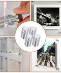 Heavy Duty Stainless Steel Standoff Screws One Half By Three Quarters Inch With Silicone Buffer Pads For Hanging Art And Wall Displays in use, showcasing mounting process and finished display.