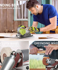 Smooth Operator Mini Belt Sander With 7 Adjustable Speeds And 15 Degree Angle Guide for metal grinding and tool sharpening.
