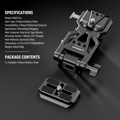 Foldable V Mount Battery Plate With Arca Type Quick Release Baseplate for DSLR Video Rig and DJI RS4 RS3 Gimbal