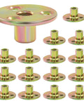 Heavy Duty 16 Pack 3/8 16 Thread Brad Hole T Nuts With Durable Galvanized Coating Screw In Fasteners arranged on white background.