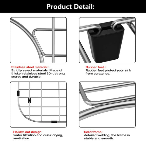 Close-up details of 2Pack Stainless Steel Sink Grids For Double Kitchen Sink Bottom Protection With No Slip Rubber Feet 13x16 And 11x8.6 Inches