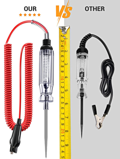 Beefy Heavy Duty 6 To 24V Automotive Circuit Tester With Replacement Indicator Light And Extra Spring Bulb For 6V 12V And 24V DC Circuits In Cars Trucks And More, red spring cord
