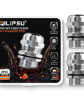 Image of Two Pack Three Quarter Inch NPT Stainless Steel Cable Glands Waterproof IP68 Rugged Heavy Duty Metal Strain Relief Cord Grip