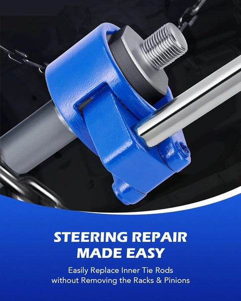 Orion Motor Tech inner tie rod removal tool, blue, 1/2-inch drive shown on a tie rod end