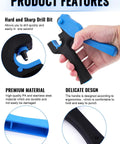 Hand holding 2 Pack Drip Irrigation Tubing Hole Punch Tool For 16/20mm PE Pipe with blue handle and metal tip