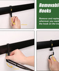 Heavy Duty Wall Mounted Tool Rack With Six Aluminum Hooks For Garage, Shed Or Workshop, Customizable, Space Saving Storage For Rakes Shovels Tools And Garden Gear showing removable hooks.