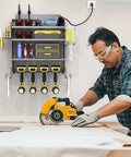Heavy Duty Drill Wall Mount Power Tool Organizer with Eight Outlet Charging Station and Carbon Steel Pegboard in workshop