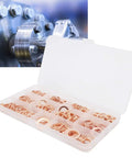Top Grade Copper Washer Assortment Kit For Auto Repair Shops Featuring 300 Pieces Heat Resistant Flat Gaskets Perfect For Oil Pan Plugs Fuel Lines And Hydraulic Sealing With M5 Through M16 Sizes For Leaking Jobs, copper washer box