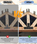 Before and after comparison of roof support using Heavy Duty T Post Brackets And Beam Connectors For Fence Repair Solid Black Carbon Steel.