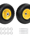 10 Inch Solid Rubber Wheel Replacement With 5/8 Inch Bearings And 2.1 Inch Offset Hub, two-pack with washers and pins, for hand trucks.