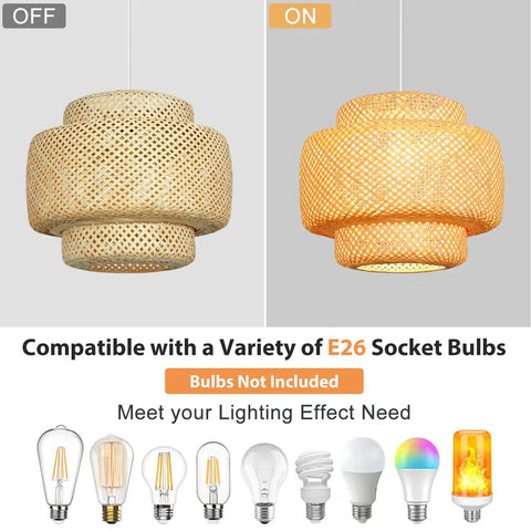 Hand-Woven Bamboo Pendant Light With Natural Rattan Shade, 16 Inch Farmhouse Style Chandelier, Adjustable Hanging Fixture For Kitchen Island, Cozy Vibe For Living Room And Dining Room, E26 Base Compatible