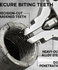 Heavy Duty Drill Powered Broken Pipe Thread Extractor Tool Set With Universal Compatibility For Plumbing Repairs To Spin Out Damaged Fittings Fast And Easy Saving You Plenty Of Time On Any Job. close-up alloy steel teeth removing broken pipe threads
