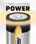 Heavy Duty Alkaline C Batteries 12 Pack Delivers Beast Mode Runtime For Flashlights Drones Smart Home Gear And Emergencies close-up view of battery top with power text