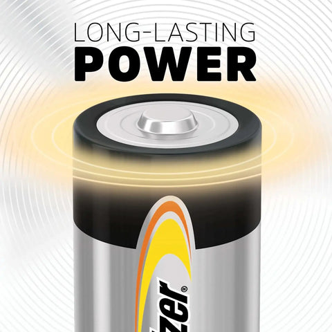Heavy Duty Alkaline C Batteries 12 Pack Delivers Beast Mode Runtime For Flashlights Drones Smart Home Gear And Emergencies close-up view of battery top with power text