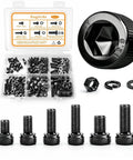 Hex Socket Head Screws Kit For M3 And M4 Metrics, Your Go To 220 Piece Machine Screws Assortment, Built For Quick Fixes In 3D Printing, Electronics, RC Projects, And DIY, Precise Fits For Printer Frames. Black M3/M4 screws, nuts, and washers in labeled case