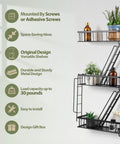 Built Tight Three Tier Fire Escape Wall Shelf In Matte Black For Bedroom Living Room Or Dorm Decor showcasing thickened steel edges.