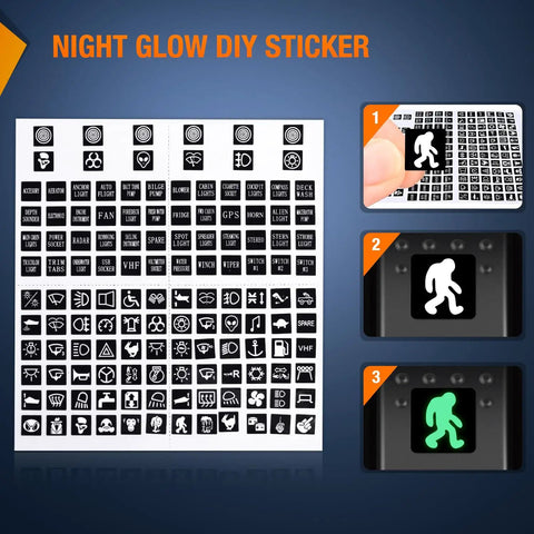 Night glow stickers for 4 Gang Rocker Switch Panel With QC3.0 Dual USB Charger Voltmeter Waterproof