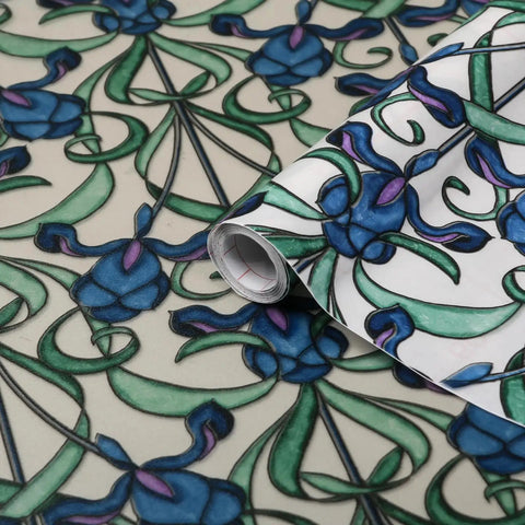 Close-up of self-adhesive privacy glass window film in Minster/Iris pattern, 17 x 78 inch roll