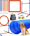 Go-To Dog Agility Training Equipment Kit, 60-piece obstacle course with tunnel, hurdles, weave poles, jump ring, and storage bag