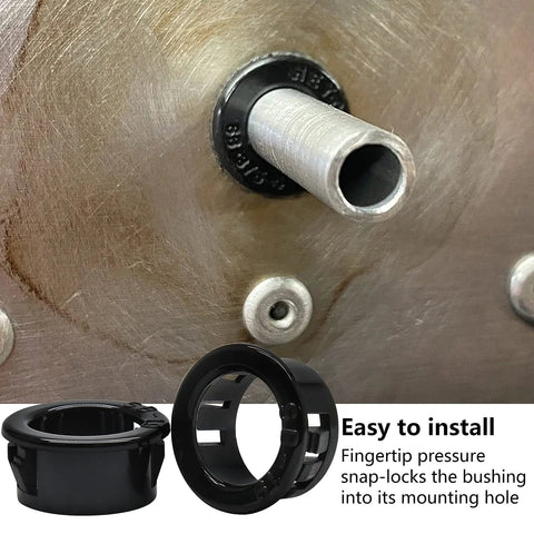 50 Count Black Nylon Snap In Cable Bushing Grommet Protectors for Nine Sixteenths Inch Cables with Three Quarters Inch Mounting Diameter
