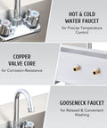 Gooseneck faucet and components of Commercial Hand Sink With Gooseneck Faucet 304 Stainless Steel Wall Mount Utility Sink NSF Certified