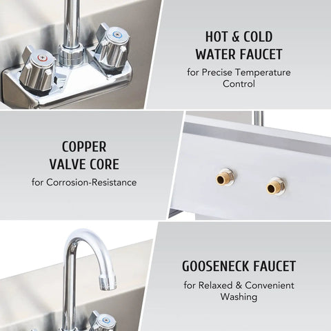 Gooseneck faucet and components of Commercial Hand Sink With Gooseneck Faucet 304 Stainless Steel Wall Mount Utility Sink NSF Certified