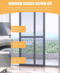 2 Inch By Sixteen Point Five Feet Window Screen Repair Kit With Three Layer Fiberglass Mesh Tape And High Bond Adhesive next to a screen door.