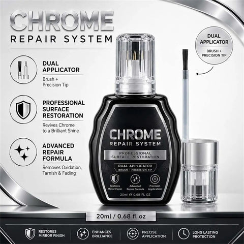 Professional Chrome Repair Pen, Silver Spray Paint for Metal (Silver) with dual applicator brush and precision tip.