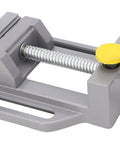 Drill Press Vise Aluminum Alloy Mini Bench Clamp For Precision Drilling Engraving And Polishing, gray metal with yellow knob