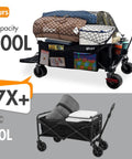 Beast Foldable Wagon With Tailgate Cargo Net 55 Inch Long 26 Inch Wide 600L Capacity shown loaded with various items