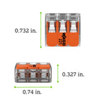 Top Shelf Hella Dependable 3 Conductor Wire Connectors For Solid Stranded Flexible Copper Cables with size details.