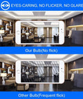 Comparison of eye-caring 24 Pack A19 LED Bulbs 8W 760 Lumens 5000K Daylight with other flickering bulbs in a living room setting