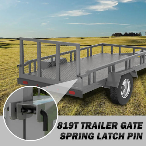 Heavy Duty Trailer Gate Spring Latch Kit With Extra Pins 2 Pack For Carry On And Utility Trailers shown installed on a metal trailer gate.