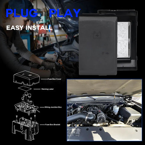 Heavy Duty Engine Wiring Harness Junction Block Fuse Box Lid Direct Bolt Up For Chevrolet Silverado GMC Sierra Cadillac 2007 To 2013 installed under hood