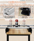 47.2 Inch Router Sled For Flattening Slabs, showing reinforced aluminum rails and roller support on a workshop table.