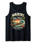 Outrigger Canoe Ocean Spirit Tank Top With Vintage Sunset Design For Surfers And Ocean Lovers Polynesian Culture Tee