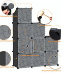 Cube Storage Organizer With Doors, 9 Cube Modular Shelves Closet Cabinet, DIY Plastic Bookshelf For Bedroom And Living Room, showing detailed components.