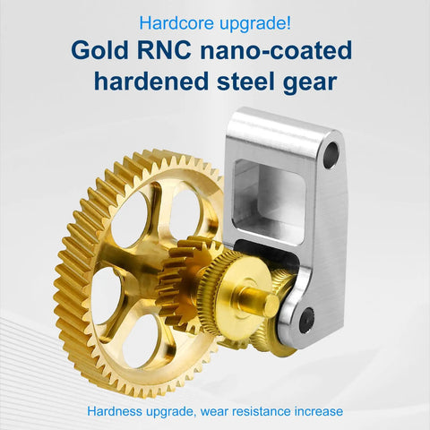 Gold RNC Nanocoated Hardened Steel Extruder Gear For Bambu Lab X1C P1P P1S 3D Printers Panda Claw Upgrade shown separately