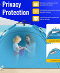 Easy Setup Beach Tent Sun Shelter For Family Beach Day Ideal 4 To 5 Person Shade With UV 50 Plus Protection Wind Resistant Lightweight Portable Pop Up Shade Shelter With Double Door And Mesh Windows showing family using tent