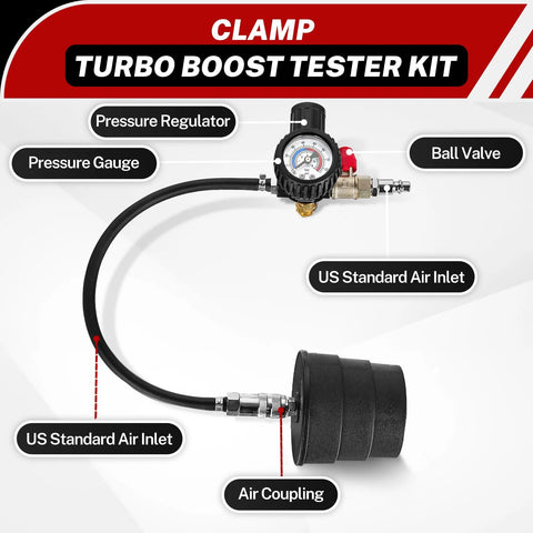 BILITOOLS Turbo Boost Leak Tester Kit, 10-piece automotive tester with pressure gauge, regulator and ball valve