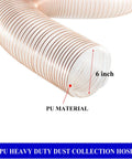 Heavy Duty Clear PU Dust Collection Hose 6 Inch By 30 Feet With Clamps, flexible and see through with copper wire coil