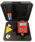 Digital Torque Adapter Half Inch Drive Includes Adapters From Half To Three Eighths And Quarter Inch, 8 To 250.9 ft-lb Range, Alarm Settings, Preset Torque Meter Tester For Auto Repair And DIY Garage Pro Tools, open case with batteries
